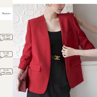 Áo blazer công sở nữ HINSTORE áo vest thiết kế không cổ dáng suông cơ bản dài tay 332