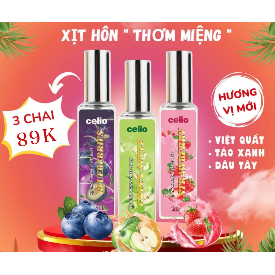 Xịt Thơm Miệng Love Spray Kissing Spray CELIO Hương Juicy Kiss vị Đào, vị Bạc Hà, Vị cafe bùng nổ nụ hôn nồng cháy