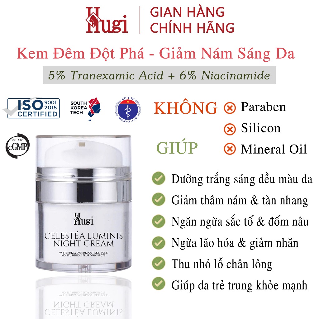   15 1 2026 CÓ HÀNG  Kem Đêm Luminis 5% Tranexamic Acid + 6% Niacinamide Dành Cho Mọi Loại Da 30g 