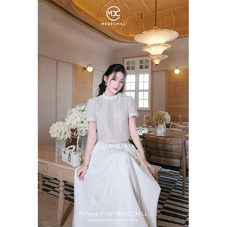 Set Áo Ren Tiểu Thư MEDECHILL Thiết Kế Áo Khoét Lưng Kèm Tag Hoa Phối Chân Váy Dáng Dài Tôn Dáng S777