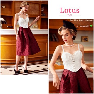 Lotus] Chân Váy Gấm Hoa Nổi sang trọng/ Đầm Dự Tiệc Màu Đỏ Burgundy quý phái/ Váy Midi Dài Qua Gối dáng xoè xếp ly đẹp