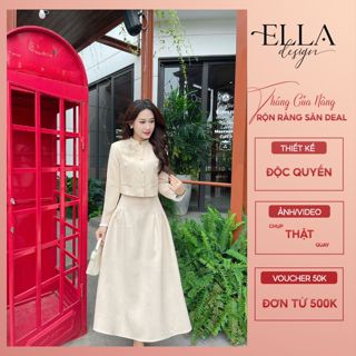  Set váy nữ thiết kế dạ texture cổ tàu thêu hoa set váy thiết kế dáng dài ELLA Design - B55 