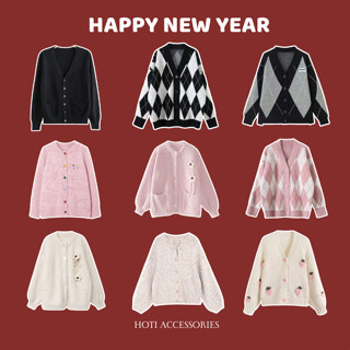   New Year 2025  Áo Cardigan Unisex Áo Khoác Len Form Rộng Họa Tiết Trơn Hoa Sọc Phong Cách Hàn Quốc - HOTI - TA067 