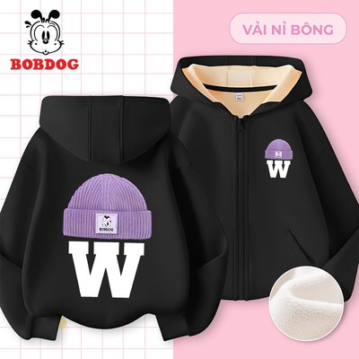 Áo hoodie zip bé gái BOBDOG chất liệu nỉ bông,có khóa túi in hình dễ thương cho bé