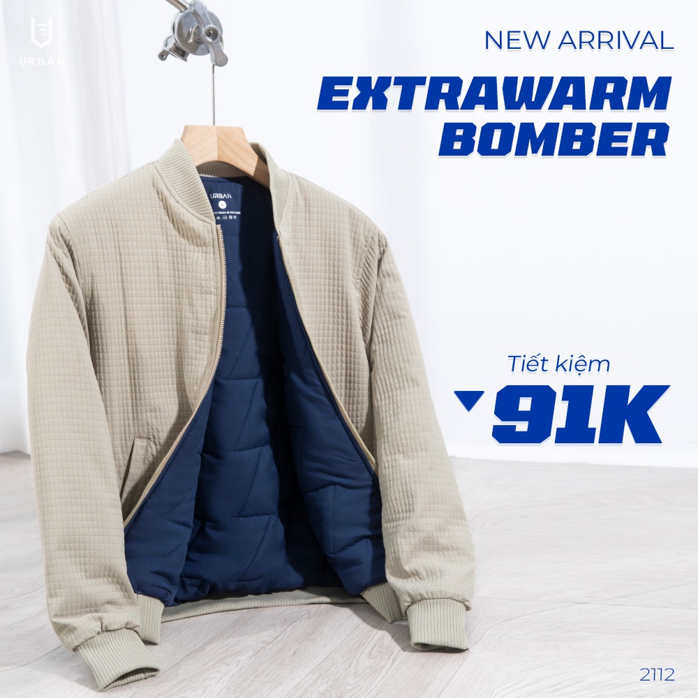 Áo Khoác Gió Nam URBAN Cổ Bomber, Vải Dệt Hiệu Ứng Nổi, Chần Bông Dày Dặn, Mềm Mịn, Ấm Áp, Giữ Nhiệt Tốt NO. 2112
