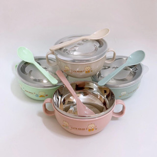 Bát inox ăn dặm cho bé kèm thìa và nắp