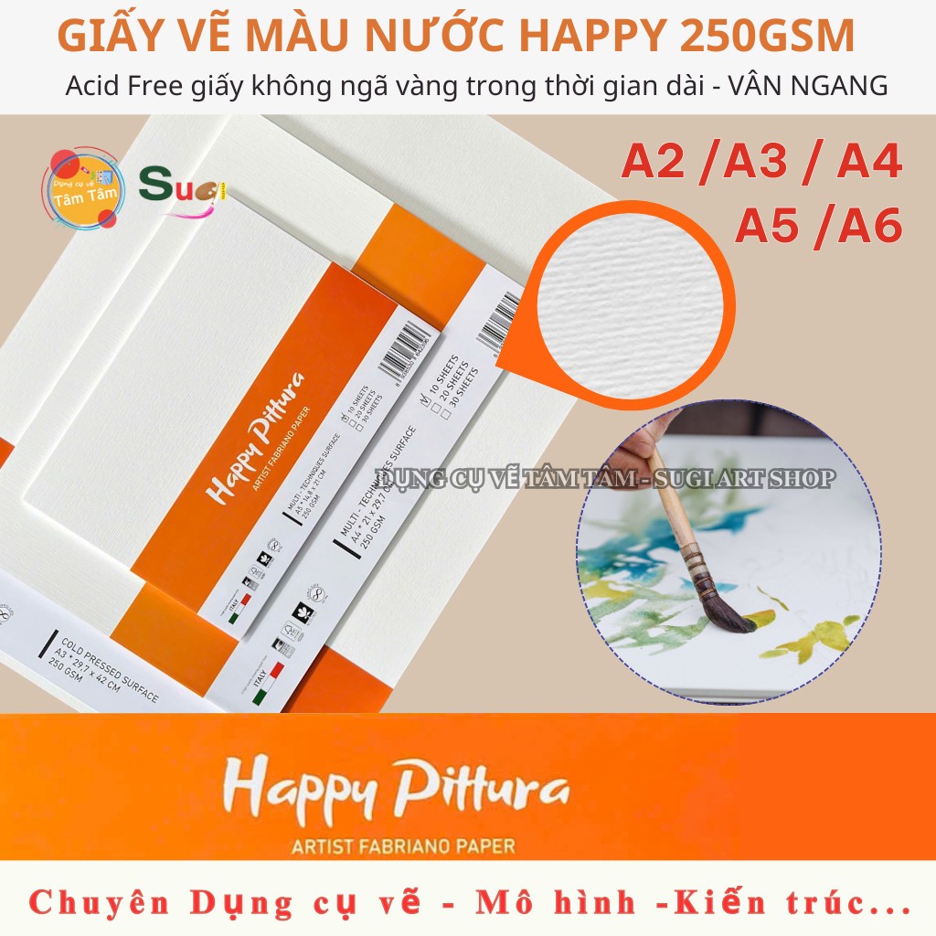 Giấy vẽ màu nước 250gsm HAPPY PITTURA