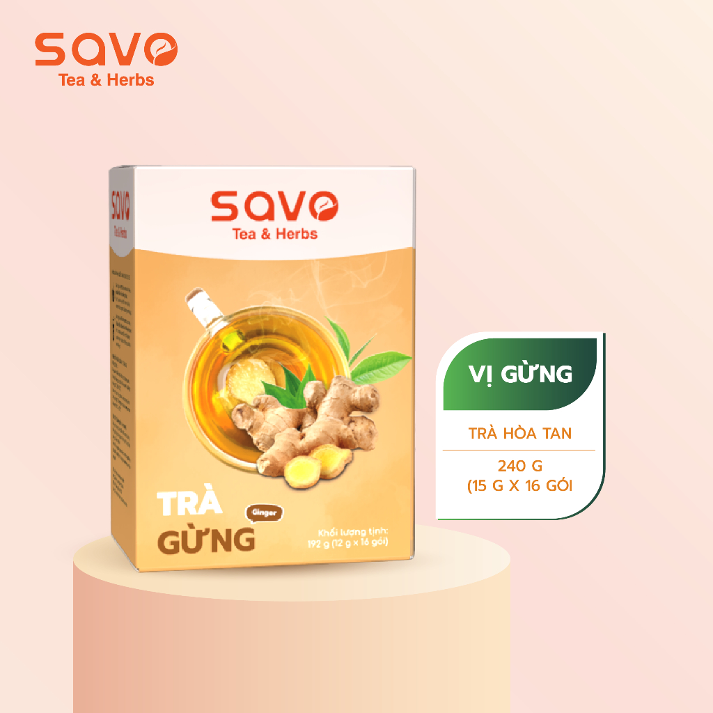 Trà Gừng Hoà Tan SAVO (Hộp 16 gói x 12g)