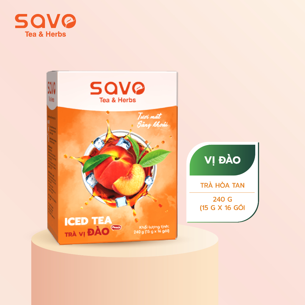 Trà Đào Hòa Tan SAVO (Hộp 16 gói x 15g)