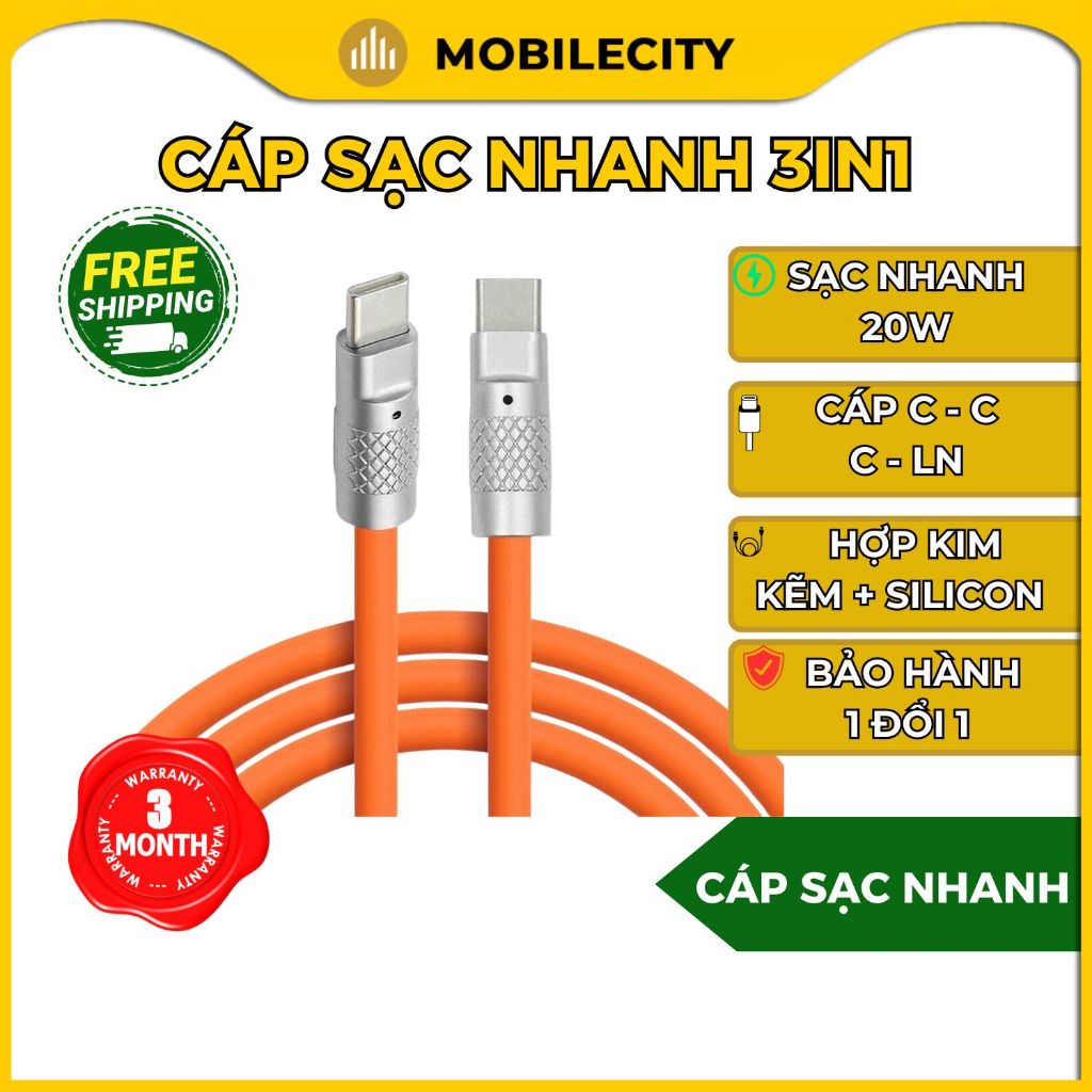 Cáp Sạc Nhanh Silicon Type-C To Type-C, Type-C To LN (Sạc Nhanh, Dây Cáp Silicon Mềm Dẻo)