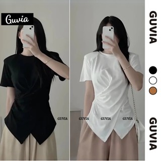 Áo Thun Nữ Xoắn Eo Tay Ngắn VẠT NHỌN VẮT CHÉO, Áo Thun Cổ Tròn Chất Thun Gân Co Dãn Ôm Body GUVIA ADD31