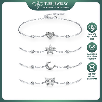 Lắc tay bạc nữ TLEE mặt trăng, sao, tim, hồ điệp điểm đá tròn xinh xắn TLEE JEWELRY LT0404
