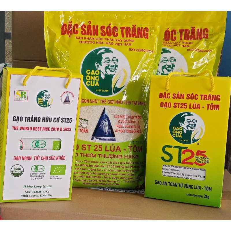 Compo đặc biệt Gạo Ông Cua ST25. Gồm Gạo hữu cơ 2 kg + Gạo ST25 lúa tôm 2 kg + Gạo ST25 lúa tôm 5kg 