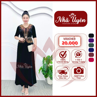 Đầm Đi Tiệc Dáng Dài M738 NHÃ UYÊN FASHION Vải Thun Nhung Ép Đá từ Freesize Kiểu dáng Peplum che bụng tốt