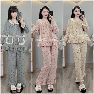 Bộ bầu - bộ sau sinh - BỘ DÀI ĐŨI VÂN MÂY HỌA TIẾT CỔ BÈO  HAI TÚI MỚI - 9 Màu,Áo Có Khóa Kéo & Quần Có Chun Chỉnh