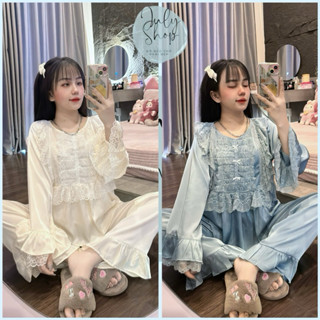 Đồ Ngủ Nữ, Đồ Bộ Tiểu Thư JULY Áo Baby Doll Nhún Ren Đính Nơ Dễ Thương Chất Lụa Latin Mịn Mát Freesize