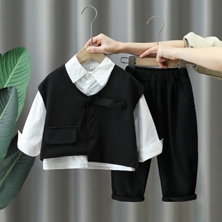  Bộ Vest Bé Trai 3 Chi Tiết Myakids Phong Cách Hàn Quốc Vạt Lệch Size 12-40kg 