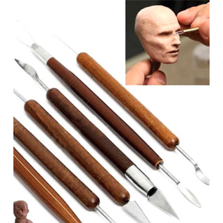 Bộ 6 dụng cụ điêu khắc đất sét làm đồ handmade( thân gỗ đầu kim loại)