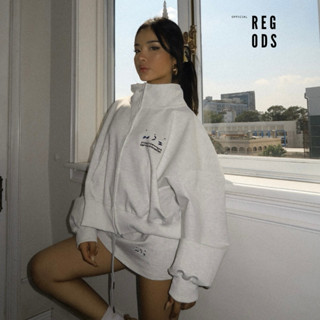 Áo khoác cropped dây kéo thêu REGODS form rộng unisex nam nữ  vải Nỉ PCG - Jacket cropeed thêu mini