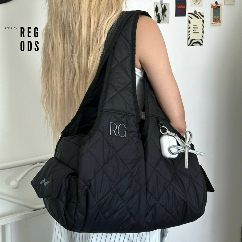 Túi tote phao trần bông nhiều ngăn , đựng vừa ipad - Tote Ribbon Regods [ TẶNG DÂY REN ]