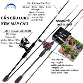 Combo cần câu Sói Đen lure kèm máy ngang máy đứng giá rẻ dài 1m65 1m8 2m1 làm bằng cacbon câu được cá 5-7kg
