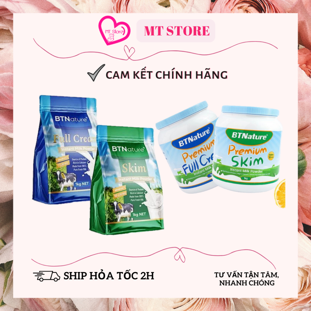 [DATE 10/2026] Sữa bột BTNature nguyên kem / tách béo hộp / túi 1kg