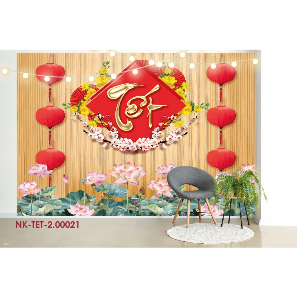   Tặng đinh móc+keo dán  Phông nền tranh vải treo tường backdrop Tết Tết Nguyên Đán Happy New Year trang trí sự kiện 