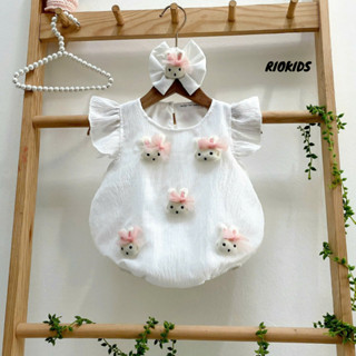 [3-12kg] Body chíp trắng đính thỏ RIOKIDS quần áo đầy tháng cho bé gái sơ sinh Lễ Tết BD217