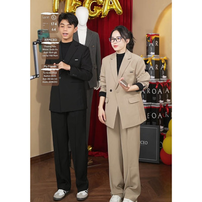 Set blazer 1 cúc quần ống rộng ARMCEO SB03 tôn dáng, đơn giản, sang trọng chất liệu cotton spandex