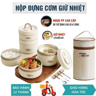 Hộp cơm giữ nhiệt Lunch Box Hộp đựng cơm văn phòng Tặng Túi, Cà mên giữ nhiệt dùng được trong lò vi sóng