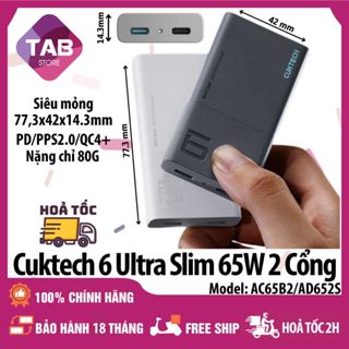 Sạc Cuktech 65w 2 Cổng C Ultra Slim PD/PPS2.0/QC4.0+ AC65B2 AD652S - Bảo Hành 18 Tháng