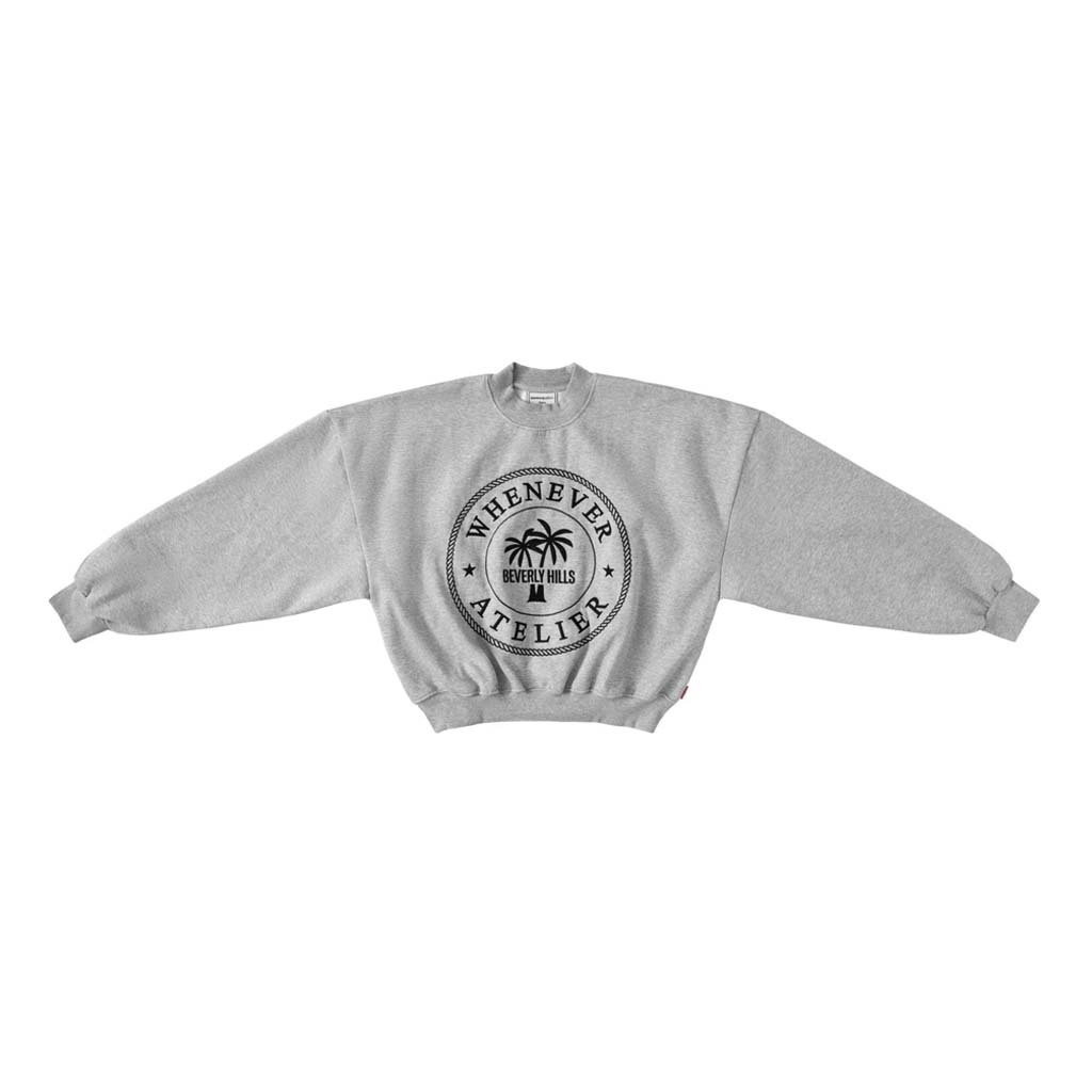 WHENEVER Áo Sweater Whenever Atelier Beverly Hills Embroidery Vải Nỉ Bông Form Boxy Unisex / Grey