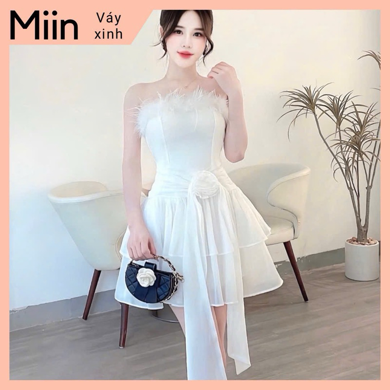 Váy tapta cúp viền đá eo lông
