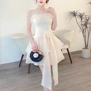 Váy tapta cúp viền đá eo lông
