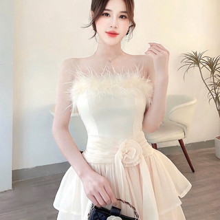 Váy tapta cúp viền đá eo lông