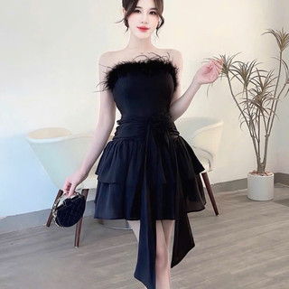 Váy tapta cúp viền đá eo lông