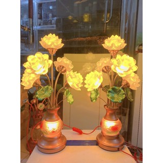   CẶP  Đèn Thờ Lưu Ly Hoa Sen Bình Ngọc 3-5 bông CAO CẤP có Led--Đồ Trang Trí Bàn Thờ Gia Tiên Bàn Phật... 