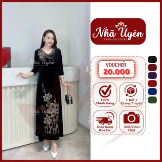Váy Đầm Trung Niên NHÃ UYÊN FASHION, Thun Nhung Đính Đá Cao Cấp Thiết Kế Sang Trọng Lịch Sự Phù Hợp cho Mẹ Đi Tiệc M748