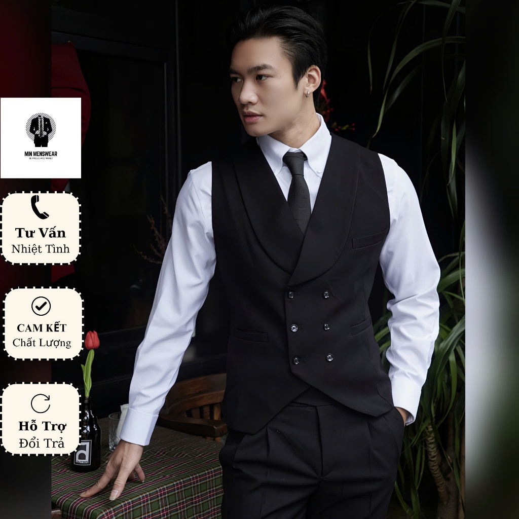 Áo Gile Nam Thiết Kế Ve Rộng 2 Lớp, Đai Tôm sau Lưng Sang Trọng, Chất Vải 81 Xịn xò Menswear
