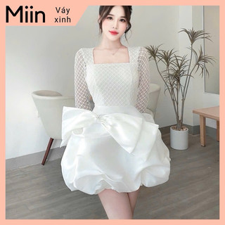 Váy tapta cổ lưới đá tay tơ bồng