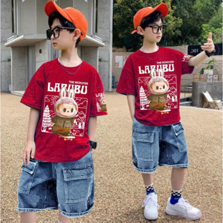 Bộ jean bé trai in labubu siêu hottrend,size 28-54kg, quần jean co giãn, áo thun 4c mềm đẹp