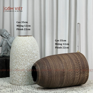 Lọ Cắm Hoa Dáng Chuông Men Atlantis Vintage - Bình Gốm Bát Tràng Trang Trí Tết Cao 35cm - Phù Hợp Cắm Hoa Sen, Đào, Mận