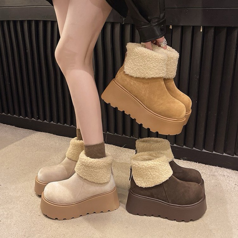Giày bốt cổ lông siêu ấm hàng QCCC đế cao, giày boots thời trang nữ da lộn đi tuyết phong cách Anh Quốc dễ phối đồ GB08