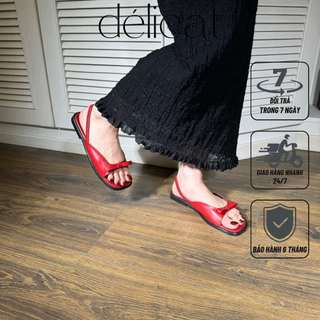   Form lớn chân ốm thon lùi size  Giày sandal bệt nữ quai gắn nơ quai hậu thun xinh xắn D201 