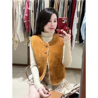 Áo Gile Da Lộn Nữ Sát Nách Lót Lông Trơn Basic QCCC Cao Cấp