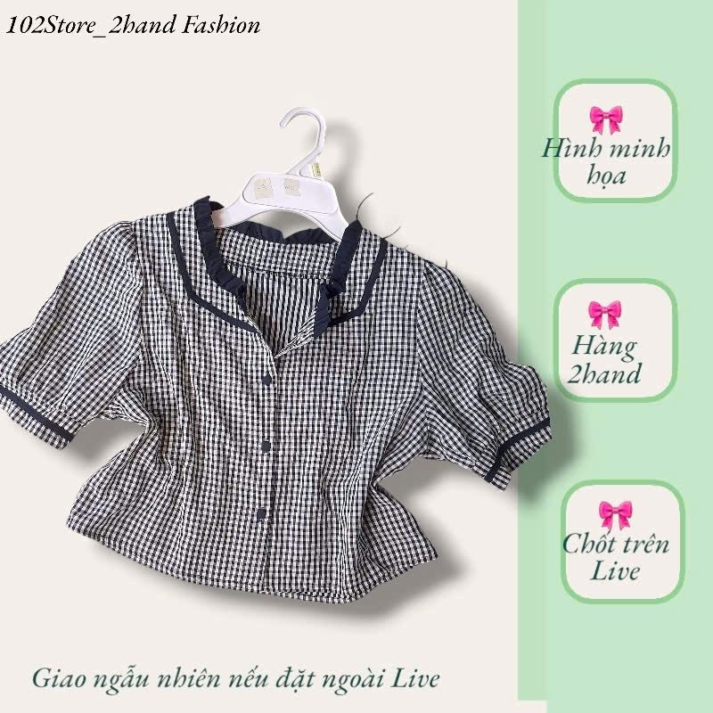 [102store] Áo Sơ Mi Kiểu Caro Đen Trắng Croptop 3500s [303525]