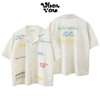 Áo sơmi nam nữ WhenIm thêu VIETNAM - hàng thiết kế - vải linen dày dặn thoáng mát