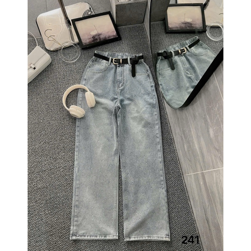 Quần Jean Nữ Ống Suông Rộng Bigsize 55-90kg Đính Đá Sang Trọng, Kiểu Quần Bò Form Dáng Ống Rộng Bigsize Ms241 | BigBuy360 - bigbuy360.vn