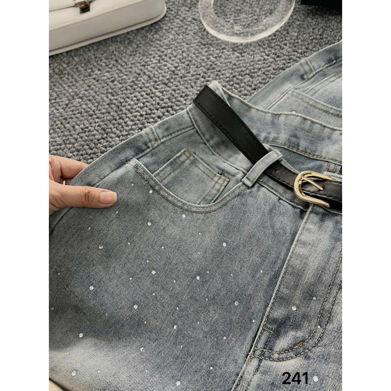 Quần Jean Nữ Ống Suông Rộng Bigsize 55-90kg Đính Đá Sang Trọng, Kiểu Quần Bò Form Dáng Ống Rộng Bigsize Ms241 | BigBuy360 - bigbuy360.vn