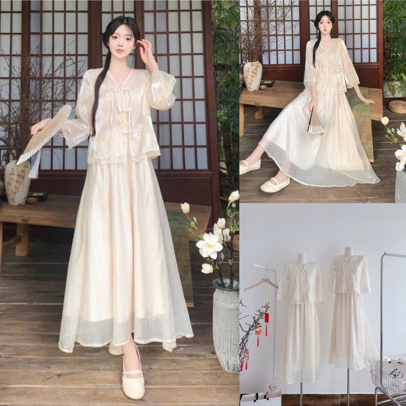MAXI TRẮNG CỔ YẾM TAG HOA CỔ